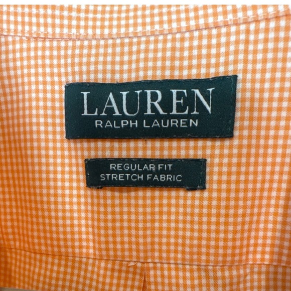 Lauren Ralph Lauren Mens Orange Gingham Check Regular Fit Stretch Shirt 16 32/33 - Picture 2 of 4